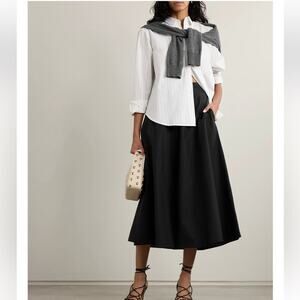 Theory Faux Wrap Maxi Skirt Womens 8 Black Cotton Poplin Minimalist Classic